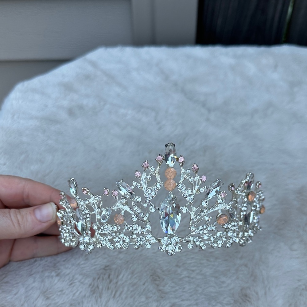 Elegant Silver and Pink Crystal Tiara